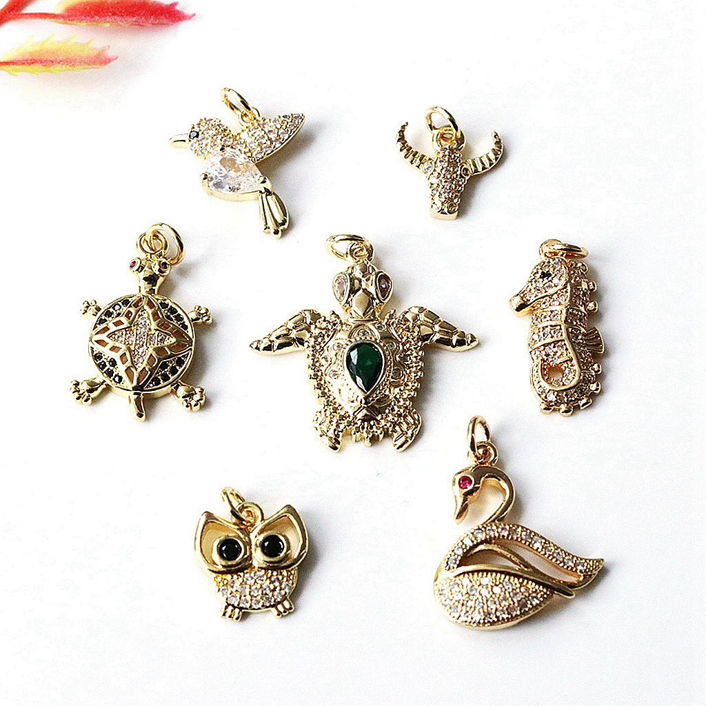 

10Pcs/Copper Charms Gold Color Sea Turtle Animal Flower Metal Pendants DIY Necklace Bracelets Women Party Jewelry Gifts Findings
