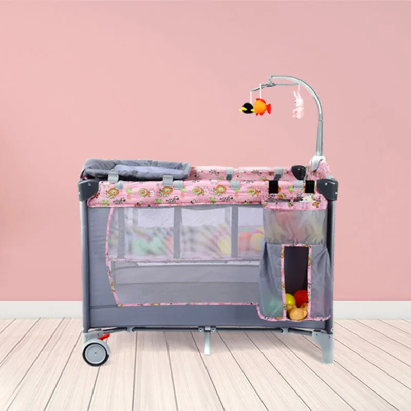 Folding crib multi-function bedside bed portable splicing game bed baby diaper table lifting and moving Children bed