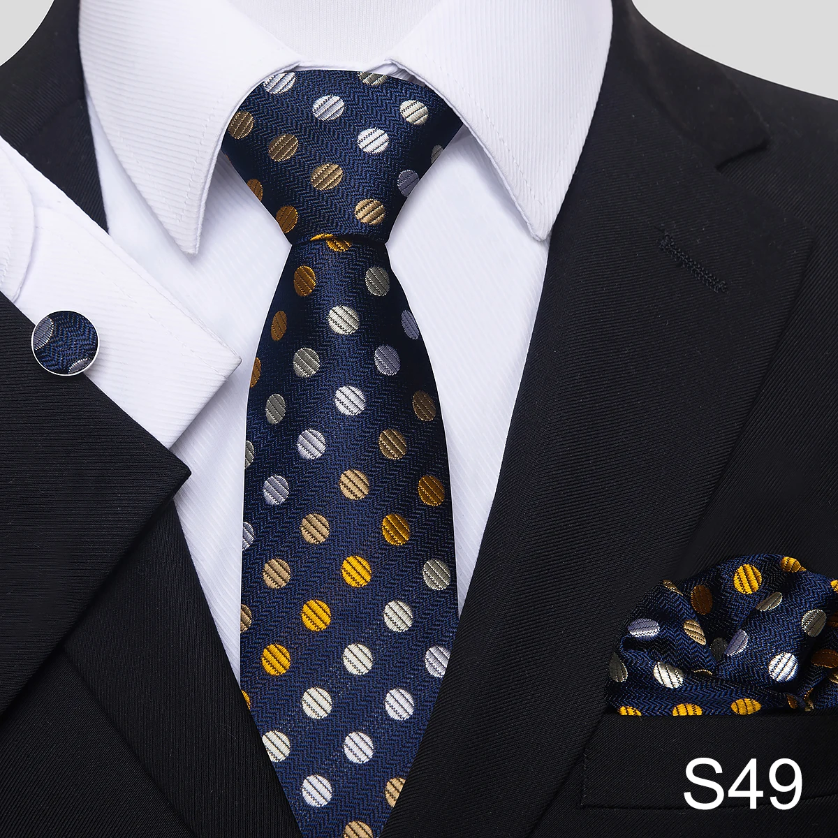 Herren-Krawatten-Set, 3-teilig, geeignet für formelle Anlässe, Hochzeiten und Bankette – Detail 5