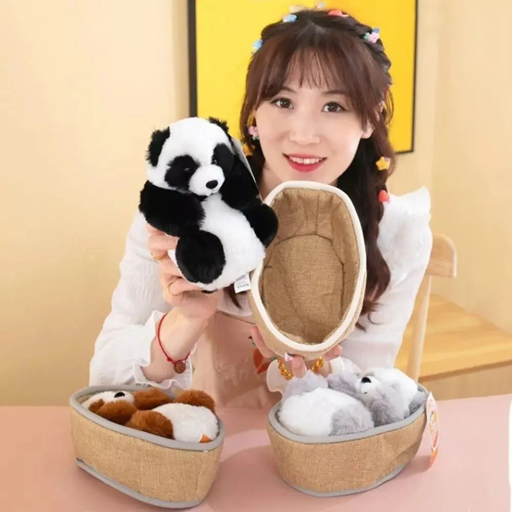 New Fluffy Stuffed Doll Panda Basket Plush Lying In Bassinet Sleeping Plush Toy Kids Toy Soft Doll Animal Basket