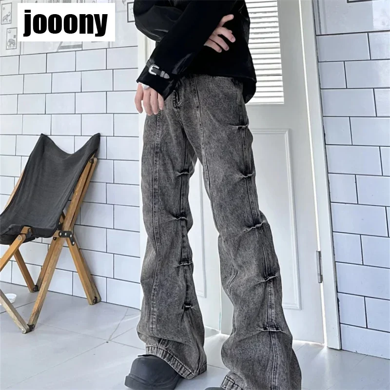 

Модные мужские джинсы в американском стиле, винтажные прямые брюки, повседневные Y2K, эстетика, тяжелые брюки-клеш, свободный крой, окрашенные осенние длинные брюки