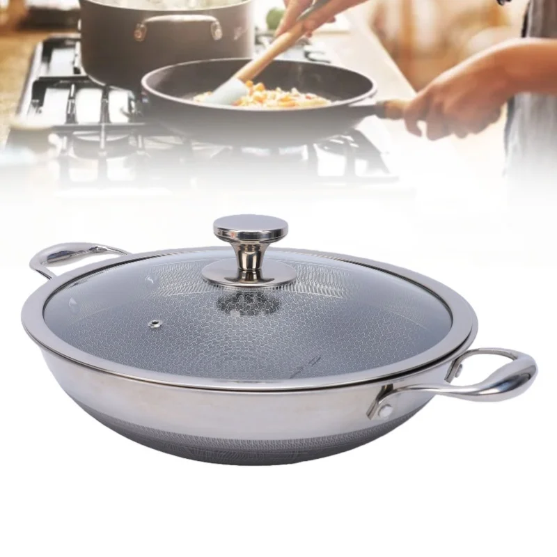 Nonstick Frying Pan Stainless Steel Fry Pan Honeycomb Effortless Food Release Fast Even Heating With Lid For Induction Stovetop