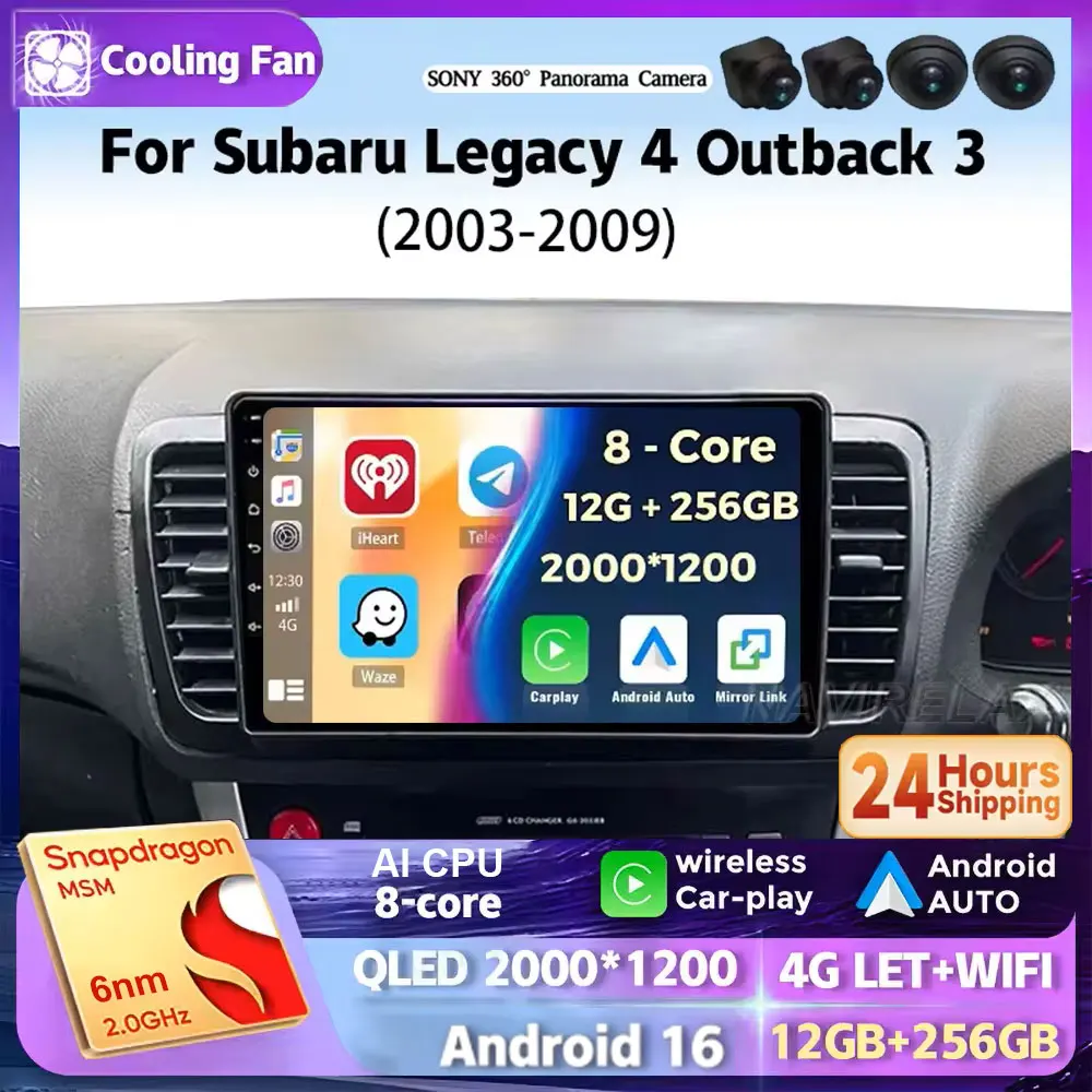 Android 16 For Subaru Outback 3 Legacy 4 2003 - 2009 LHD 2K QLED Android Car Radio Multimedia Video Player GPS Stereo CarPlay 4G