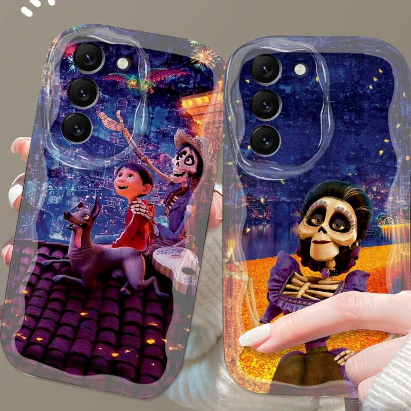 Coco lucu kartun Disney untuk Samsung S24 S23 S21 S20 Ultra Plus FE A73 A72 A71 A51 A31 A05S A05 A04 5G gelombang minyak casing ponsel lunak