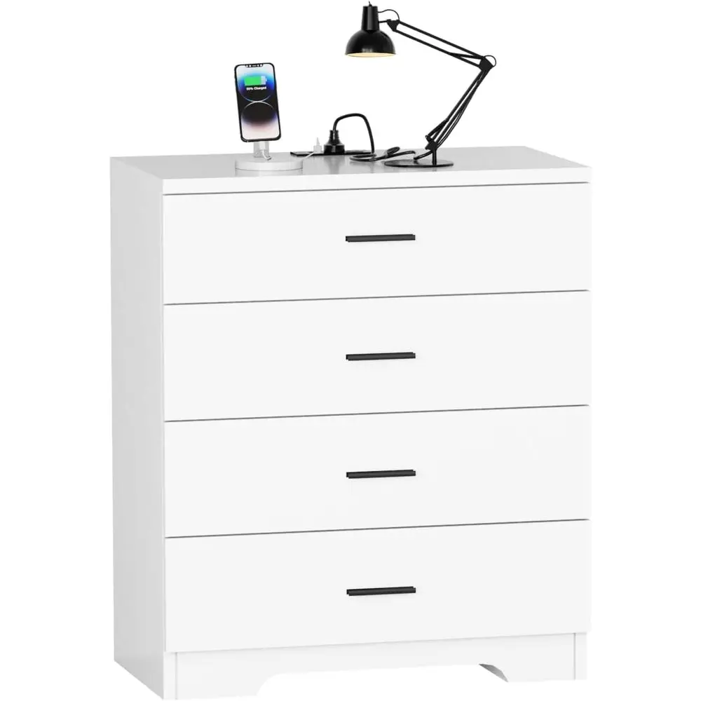 

4-Tier Wooden Dresser with Power Outlets, USB & Type-C Ports for Bedroom or Living Room Storage