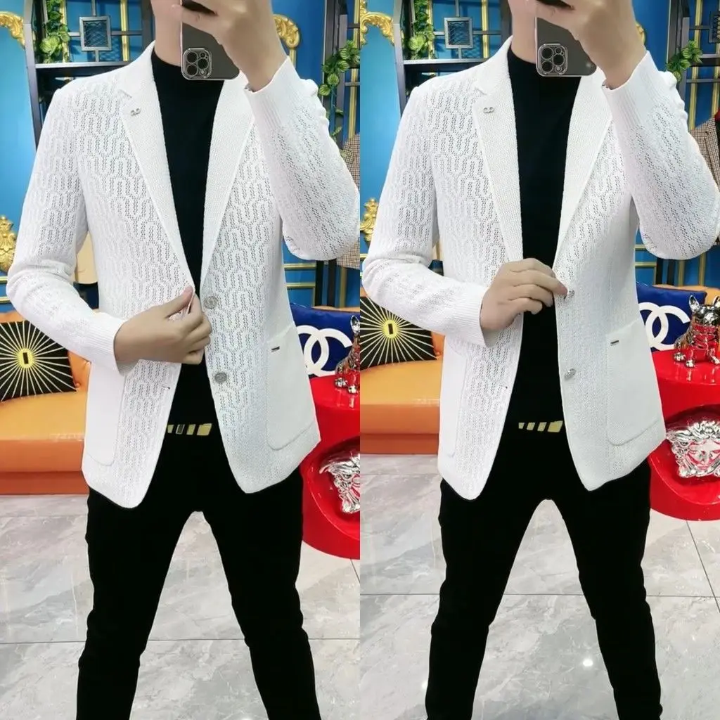 2-A27 2023 spring and summer new men\'s versatile European high-end knitted ca suits, business fashion, simple and handsome