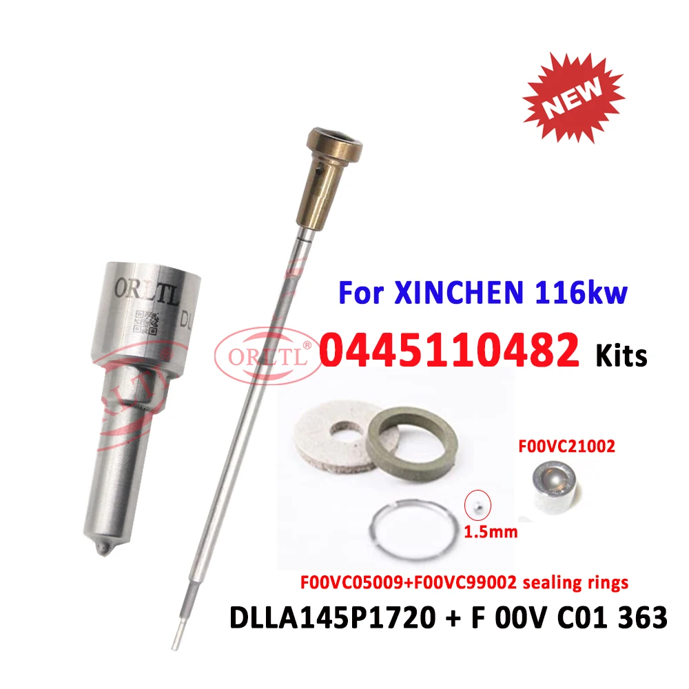 

ORLTL 0445110482 Common Rail Injector Sprayer Nozzle DLLA145P1720 Valve F00V C01 363 Repair Kits For XINCHEN INBEI 0445110317