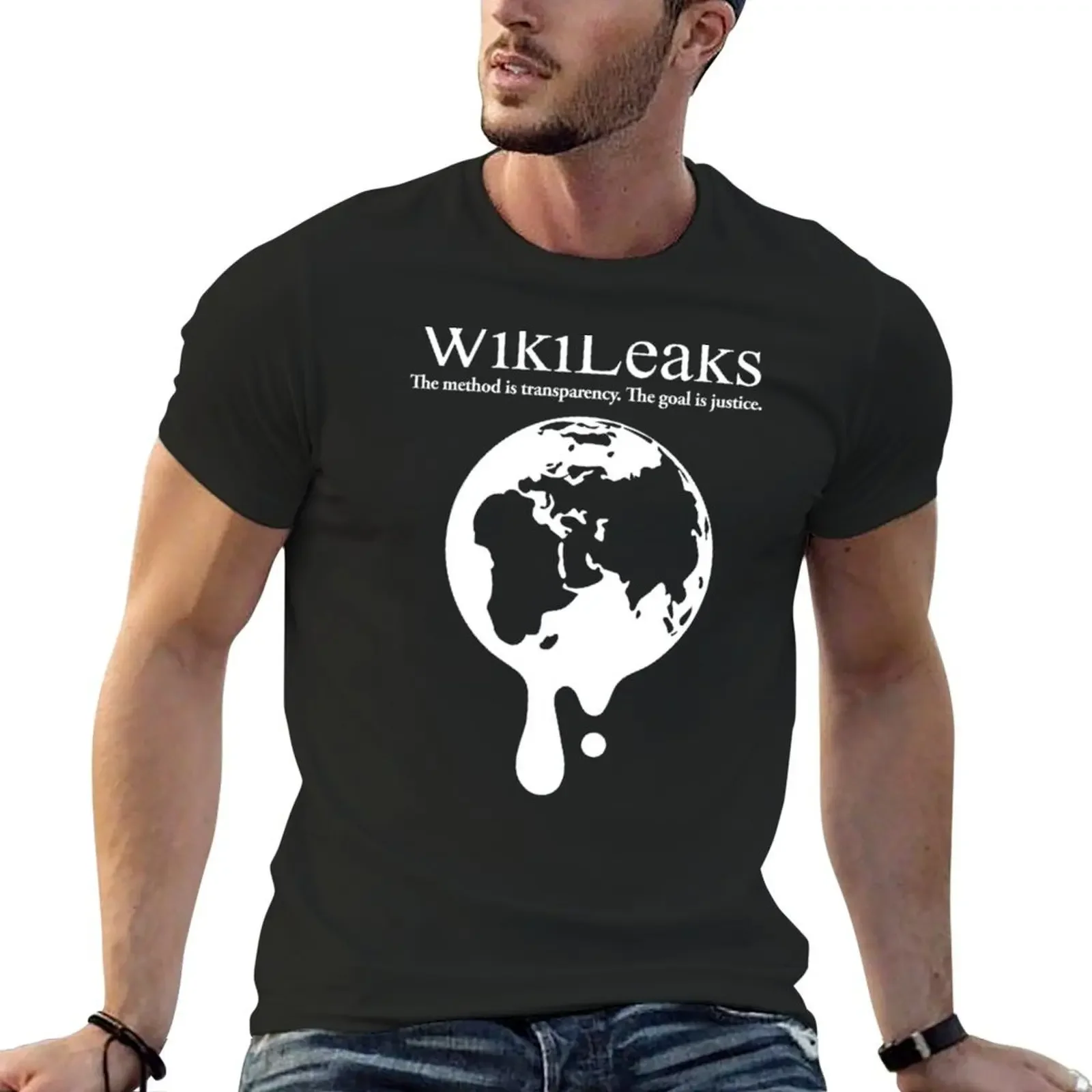 WikiLeaks Dripping Globe T-Shirt cotton graphic tees vintage clothes mens designer clothes