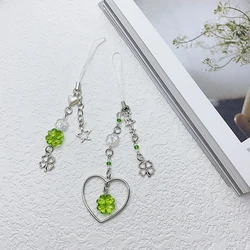 Fashion Lucky Grass Star Heart Phone Charms For Women Girls Cute Four-leaf Clover Beaded Keychain Bag Pendant Decor Gifts