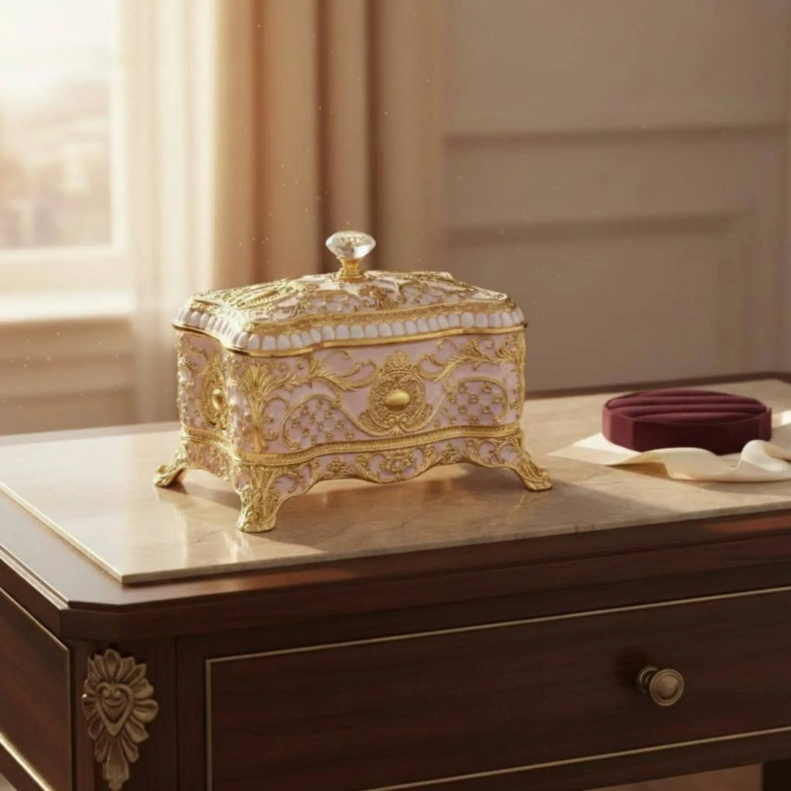 European Rose Diamond Jewelry Box Hand Painted Enamel Zinc Alloy Trinket Box Vintage Storage Case for Rings Earrings Necklaces