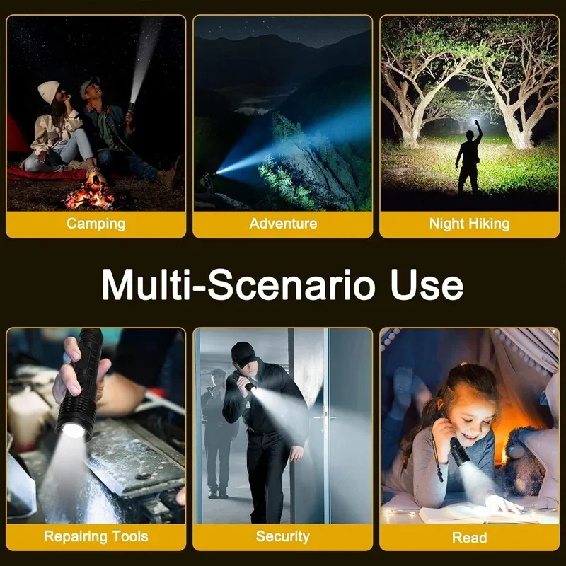 Linterna recargable con 1800 lúmenes, pantalla LED, enfoque ajustable, 5 modos, antorchas portátiles impermeables IPX4 para exteriores