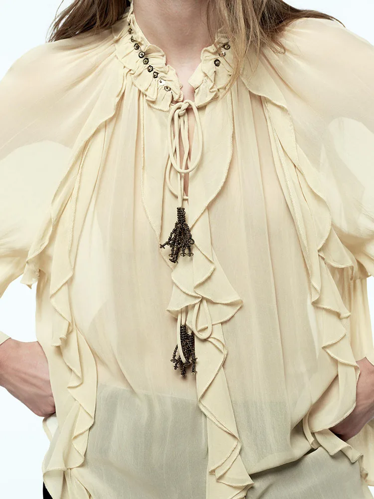 

Comfortable Romantic Sle Long Sve irt Women's Casual Layered Decoration Spring New Arrival Faion Ladies' irt