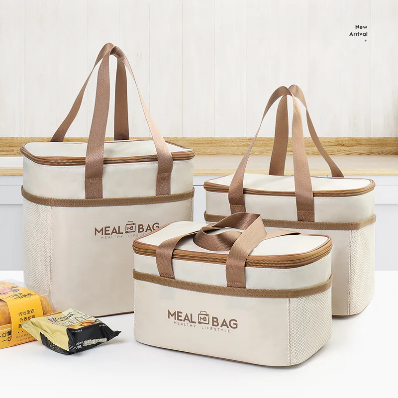 1PCS  Bag Outdoor Picnic Cooler Bag Outer Mesh Pocket Zipper Closure Wide Handle  Oxford Fabric Food  for Office Daily Commute