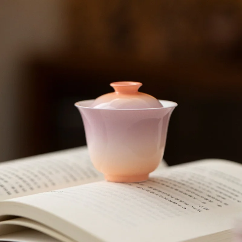 Sunset‑glow Purple Mini‑Size Gaiwan Ceramic Kung‑fu Tea Set Single Brewing Bowl Small Personal Teacup Holiday Gift
