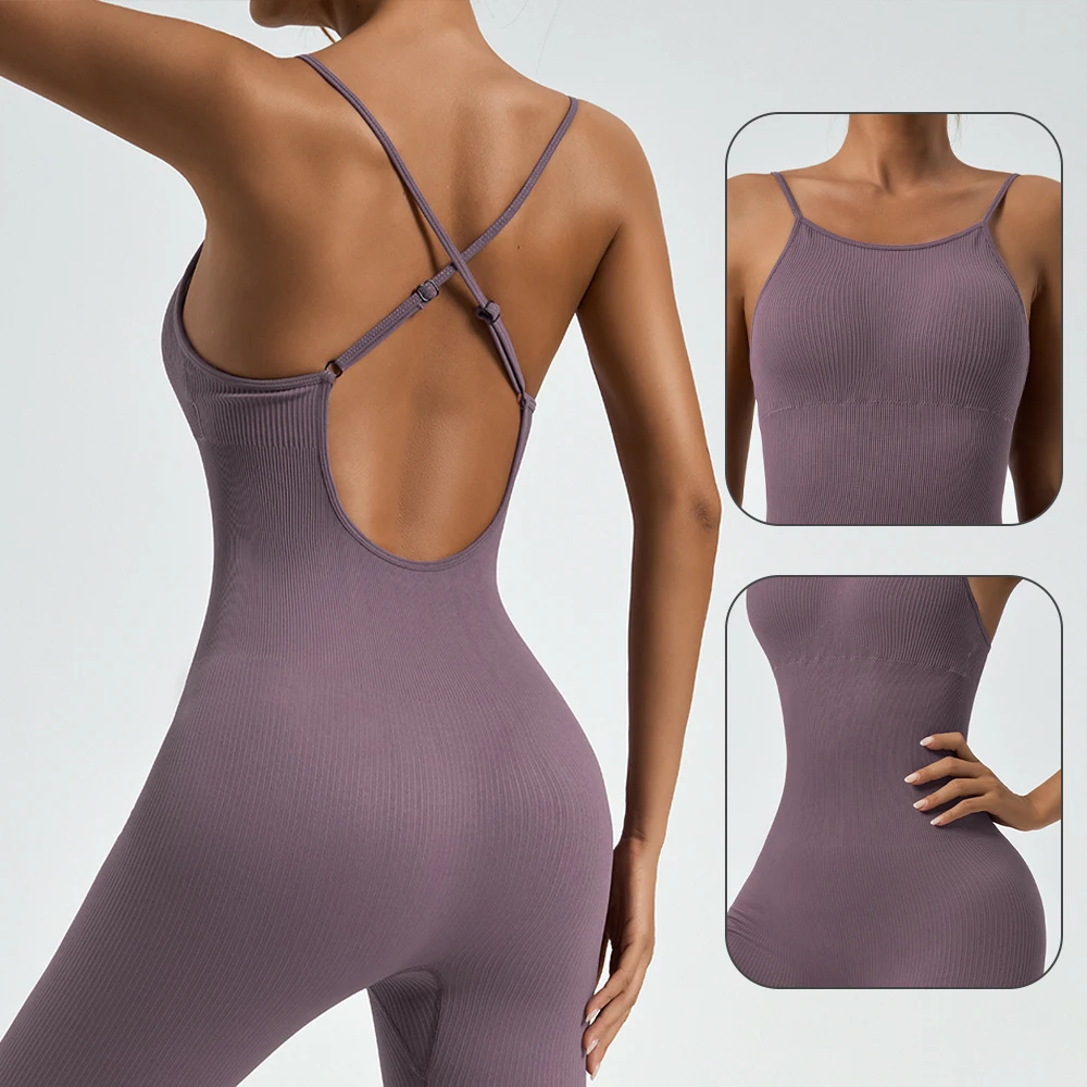 One Piece Yoga Suit Women Backless Cross Seamless Gym Jumpsuit Adjustable Thin Strap Sports Workout Breathable sexy Jumpsuit