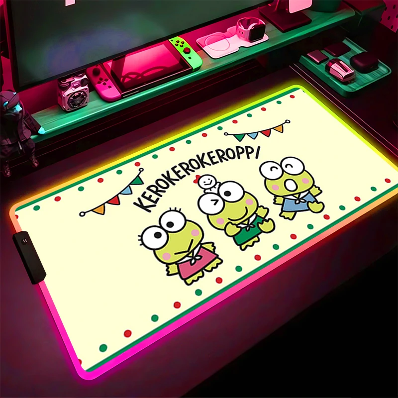 RGB LED Mouse Pad Gaming Mat Aksesoris PC Mousepad Desk Mat Non Slip K-kero K-kero K-keroppi Extended Pad Rubber Keyboard Pad