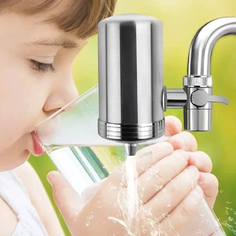 Purificateur d'eau de robinet domestique en acier inoxydable, sans Installation, filtre composite en céramique ou inhibiteur d'échelle pour robinet de cuisine
