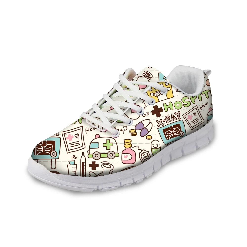 

Casual Women Flats Shoes 2018 Nurse Pattern Women's Lace-up Super Light Sneakers Woman Nurses Female Mesh Shoes Girl