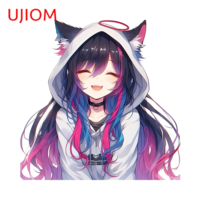 UJIOM Future Style Cute Anime Girl Head Wall Stickers Cool Colorful Game Room Laptop Decals Scratch-Proof Living Room Murals