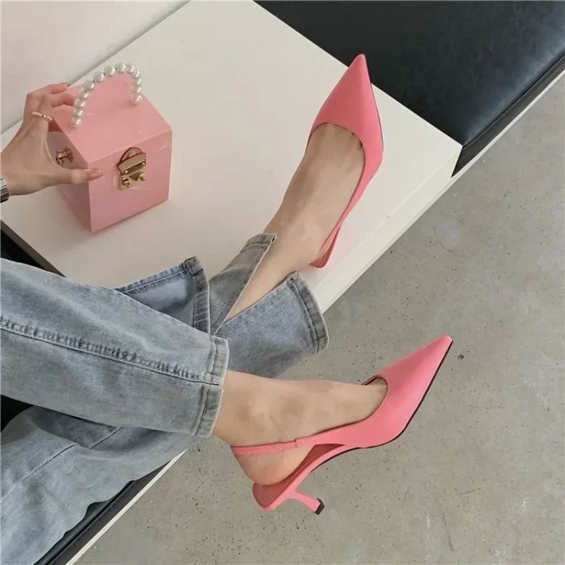 Pointed Toe Women Sandals 2024 New Arrivals Black White Silver Summer Dress Shoes Thin High Heels Elastic Band Ladies Party Mule