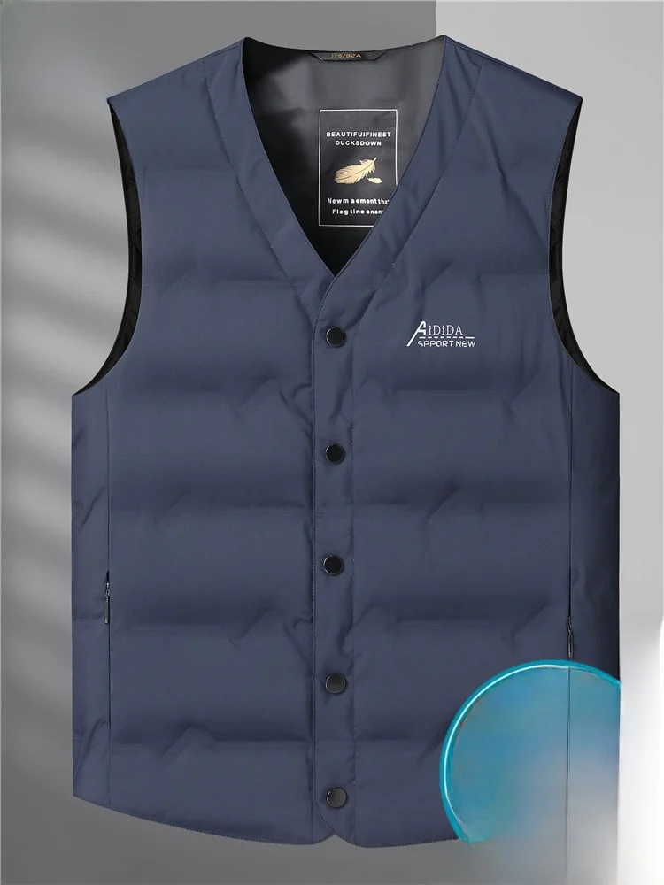 

Мужской пуховый жилет большого размера с наполнителем 90% пуха, V-образный вырез, для среднего возраста, очень теплый, осенне-зимний, терможилет для папы