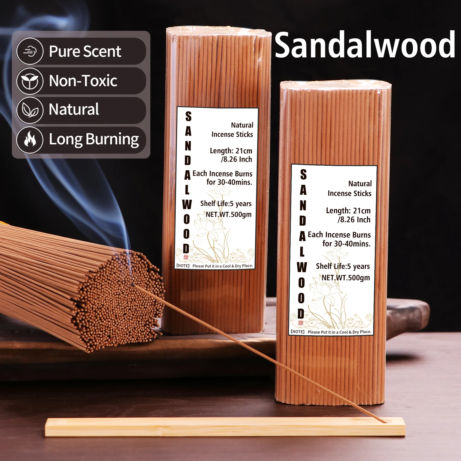 Incense Sticks Natural Sandalwood Scent 500pcs Handmade Incense Stick with Incense Holder 30-40mins No Chemicals Joss Sticks