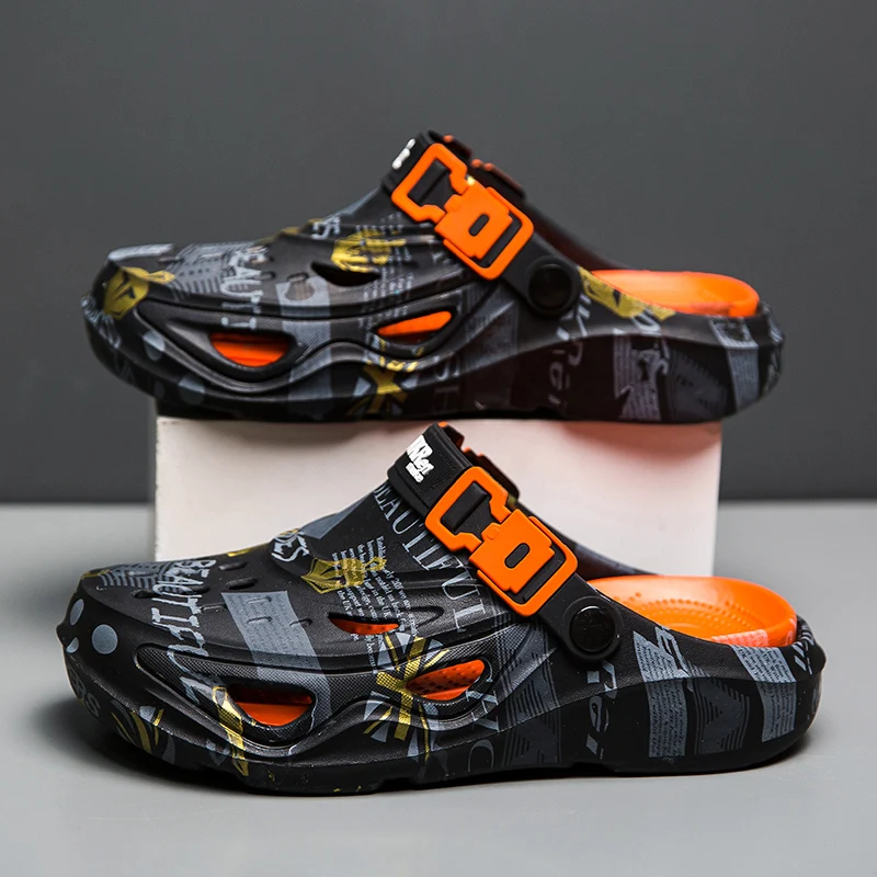 Herren-Sportsandalen, Sommer, Eva, leicht, weich, bequem, Herren-Strandsandalen, modische Plateau-Sandalen mit Schnalle, Slip-on-Graffiti-Hausschuhe