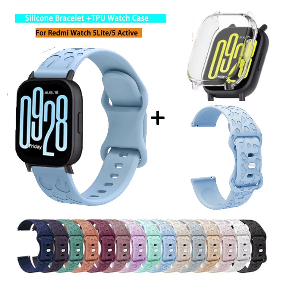 

Leopard Silicone Case + Strap for Redmi Watch 5 Lite / 5 Active Repacement Bracelet Belt Smart Watchband Protective Shell Cover