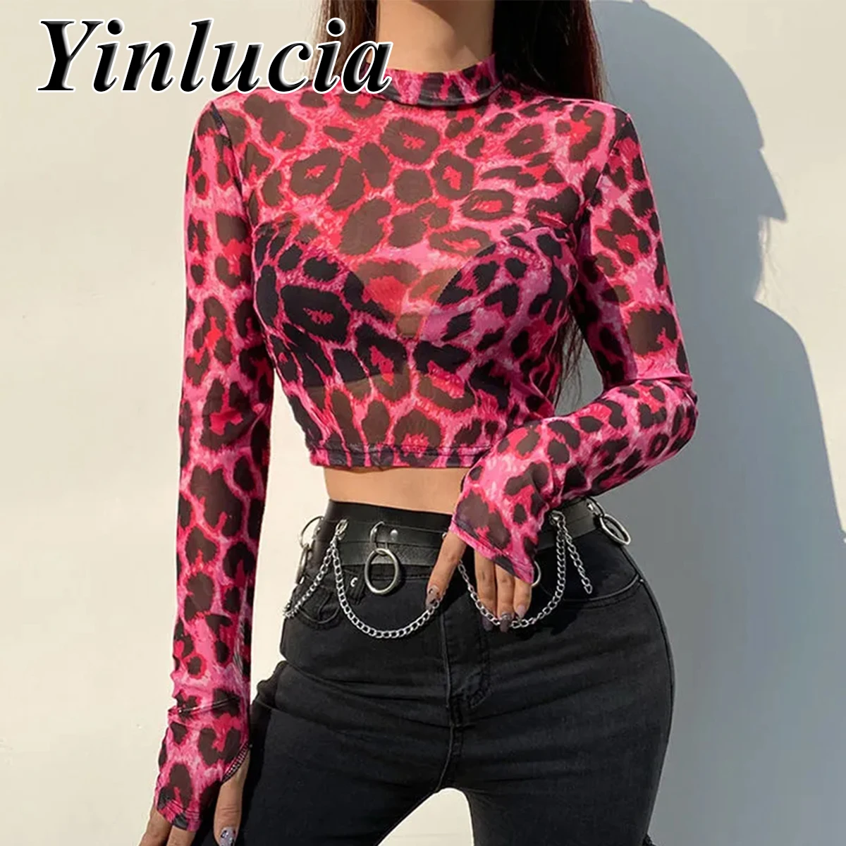 Seksowna różowa bluzka z elastycznym, dopasowanym krojem, odsłaniająca pępek, damska bluzka z siateczki, miękka bluzka, seksowna bluzka typu pulower, styl Y2K, na Boże Narodzenie.