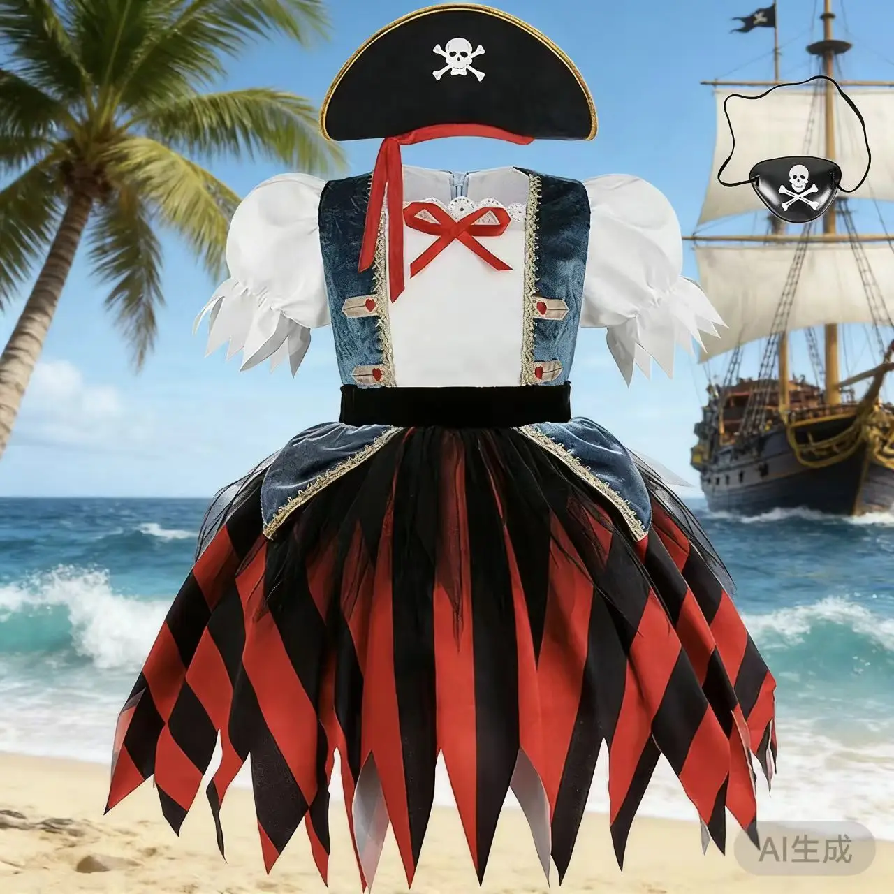 Halloween niñas Cosplay capitán pirata realizar ropa y sombrero eyescap niñas vestidos de fiesta carnaval disfraz vestido de baile niña Pri