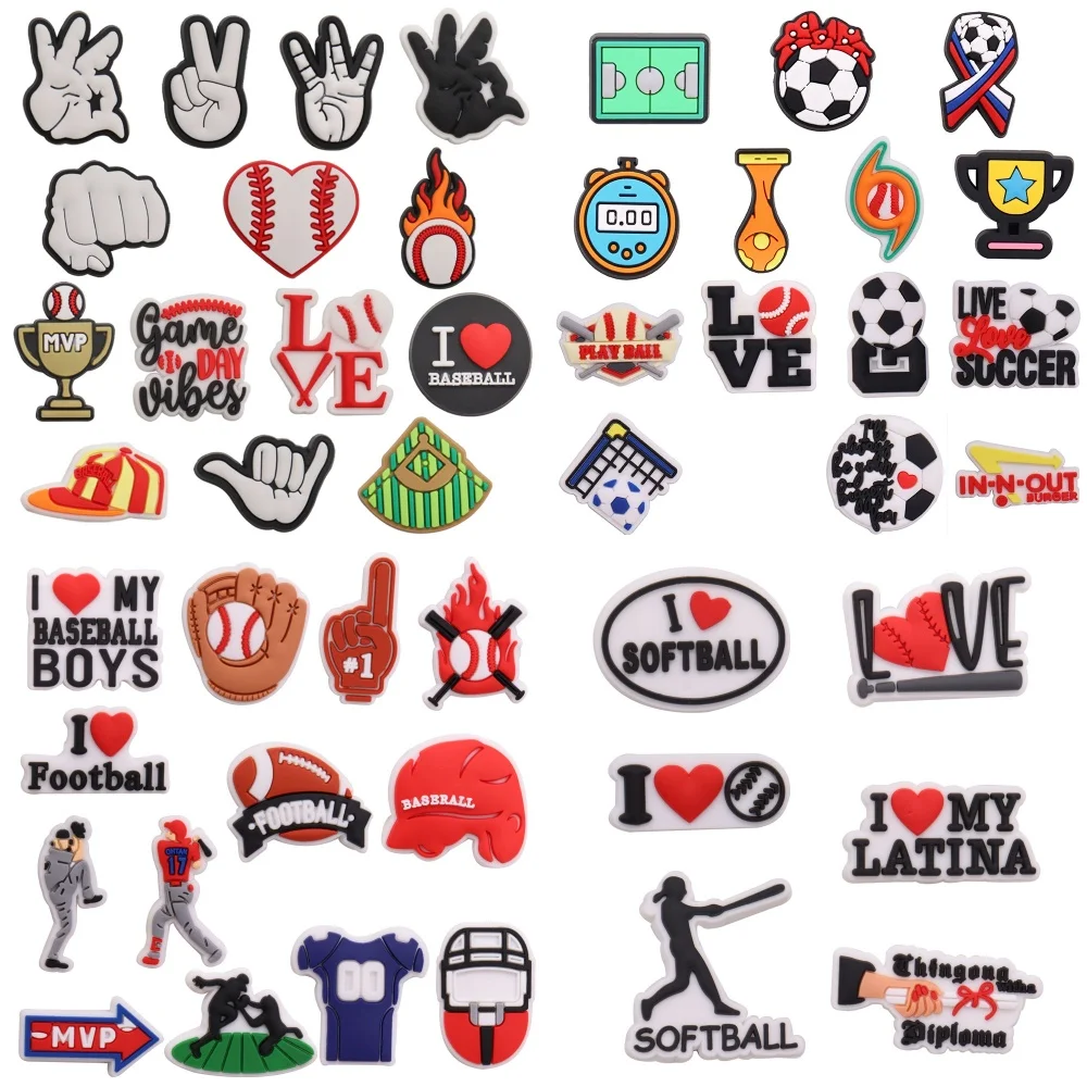 6-14Pcs Sports Series Ball Love Baseball Soccer Softball Football PVC Shoe Charms Sandals Shoes Ornaments Slipper Accessories 