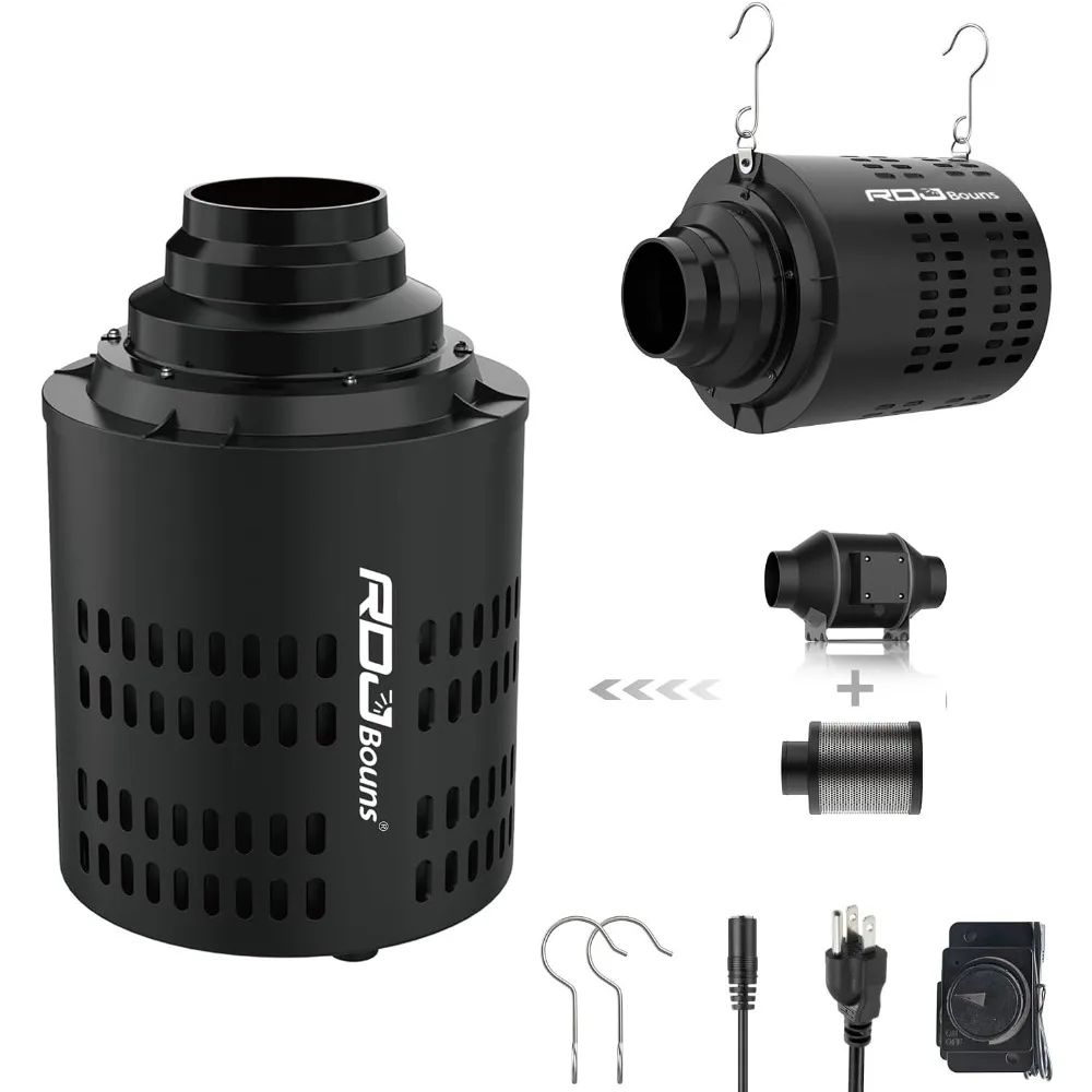 

Inline Fan with Carbon Filter Kit, Compatible with 4"/5"/6" Ducts,10 Speed ​​Control Recyclable Carbon Filtration