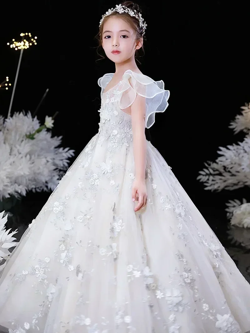 Nuevo vestido para niños, vestido de novia para niña de las flores, vestido de princesa esponjoso para niña, vestido de actuación para espectáculo de pasarela