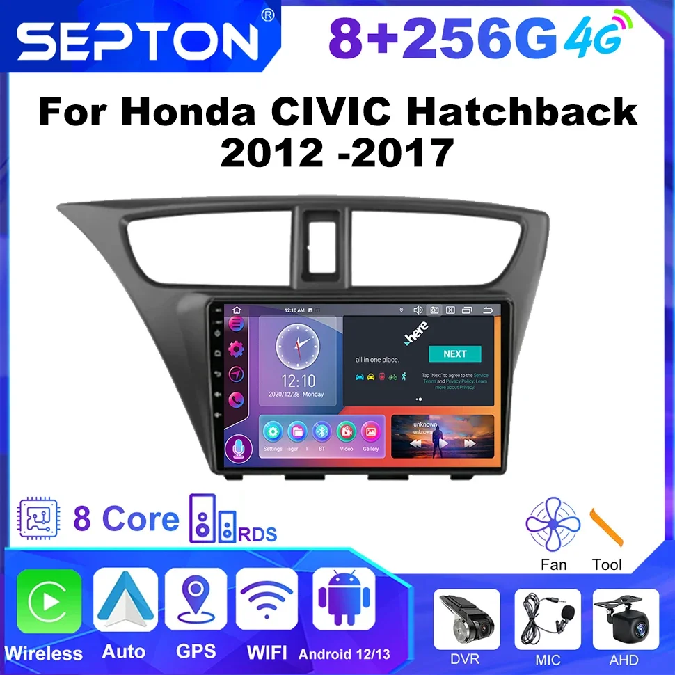 

Автомагнитола SEPTON, 2DIN, для Honda CIVIC Hatchback 2012 -2017, мультимедийный плеер CarPlay Navi, стерео, GPS, 8 ядер, Wi-Fi, 4G, NET