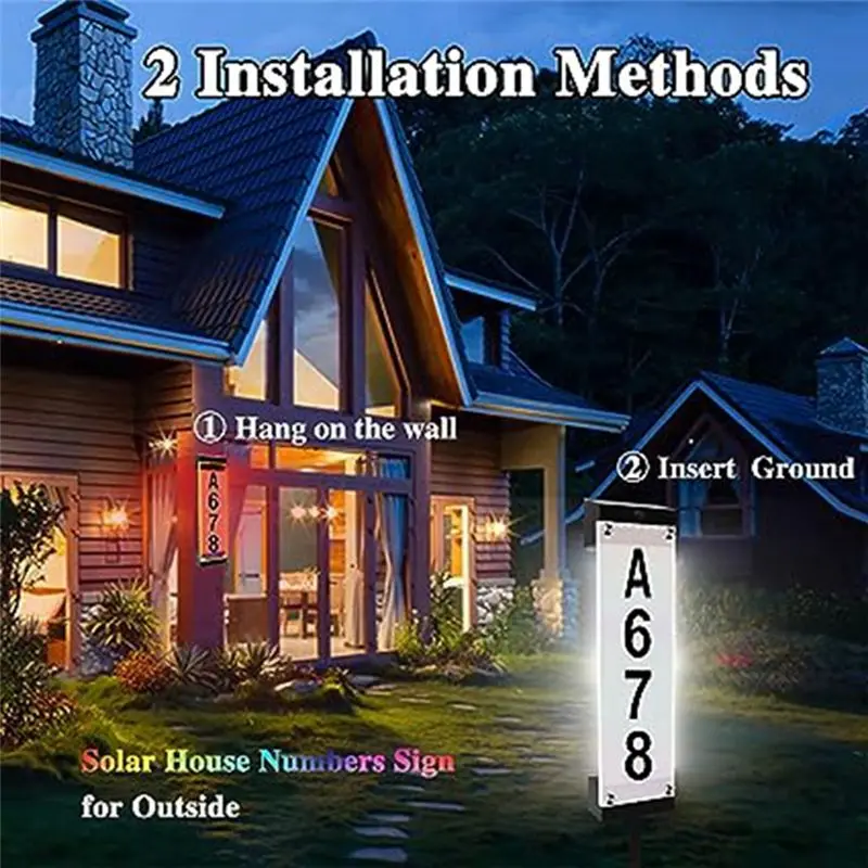 A68P-1Set Outdoor Solar House Number Plate Plug-In Door Plate Light Digital Waterproof Villa Address Sign Light Address Sign Lig