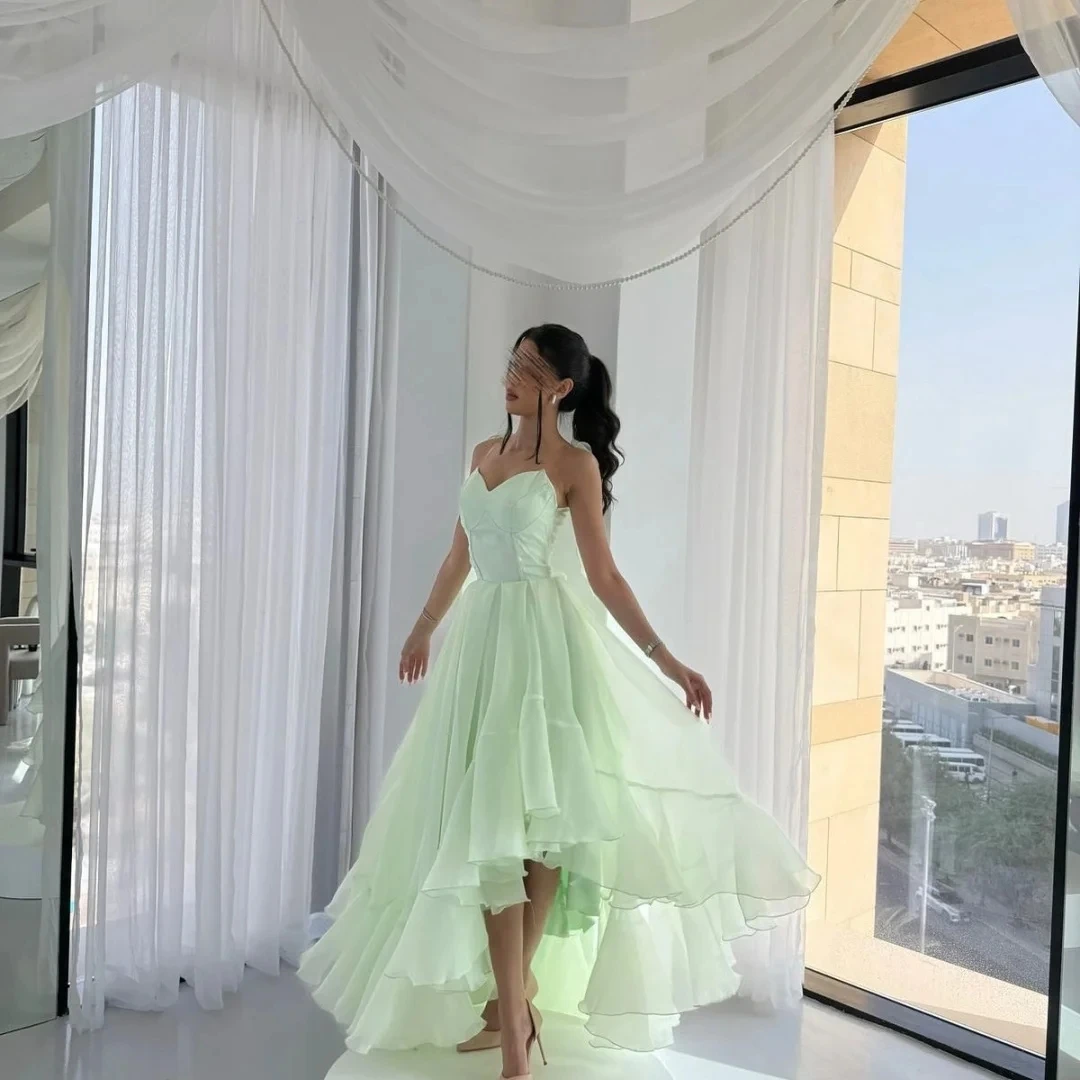 

High Low Mint Long Bespoke Occasion Gown Long Evening Dresses Pastrol Unisex Jersey Retro Dubai Saudi Arabic Prom Customized