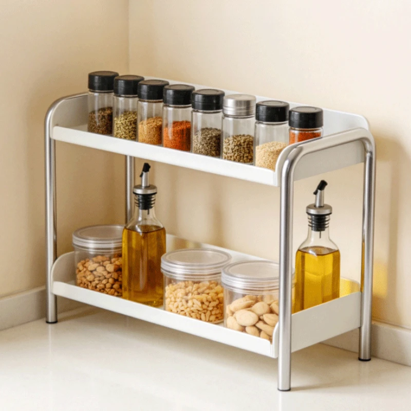 2 Tier Spice Rack Kitchen Countertop Organizer Seasoning Storage Shelf Space Saving Condiment Holder for Home Kitchen