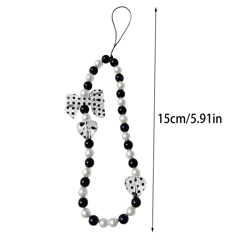 

1 Pc Mobile Phone Chain Beaded Lanyard Pendant Cute Girly Heart Dot Bow Love Keychain Bag Decoration Gifts