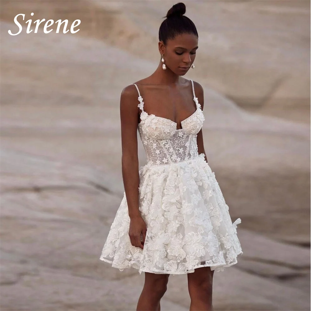 Siren ene-vestido de noiva com alças de espaguete para as mulheres, sem mangas, rendas, tule, sexy, com trem de varredura