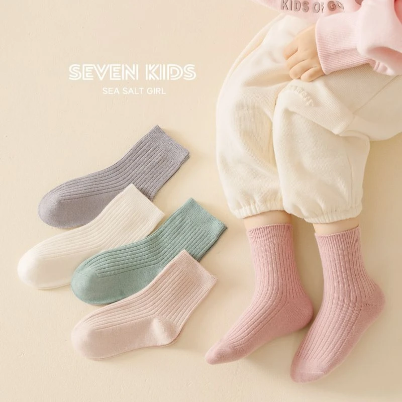 جوارب بناتي بإبرة مزدوجة بلون الحلوى من القطن الممشط بلون سادة للخريف والشتاء جوارب للأطفال للأطفال من سن 1 إلى 12 سنة #4