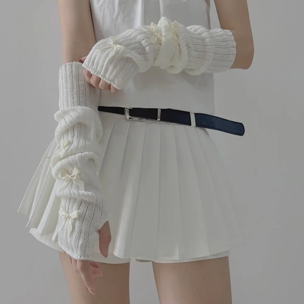 Slouchy Bow Knitted Arm Warmers Long Stacked Wrist Cuffs Warm And Comfortable Windproof Half Finger Gloves Autumn