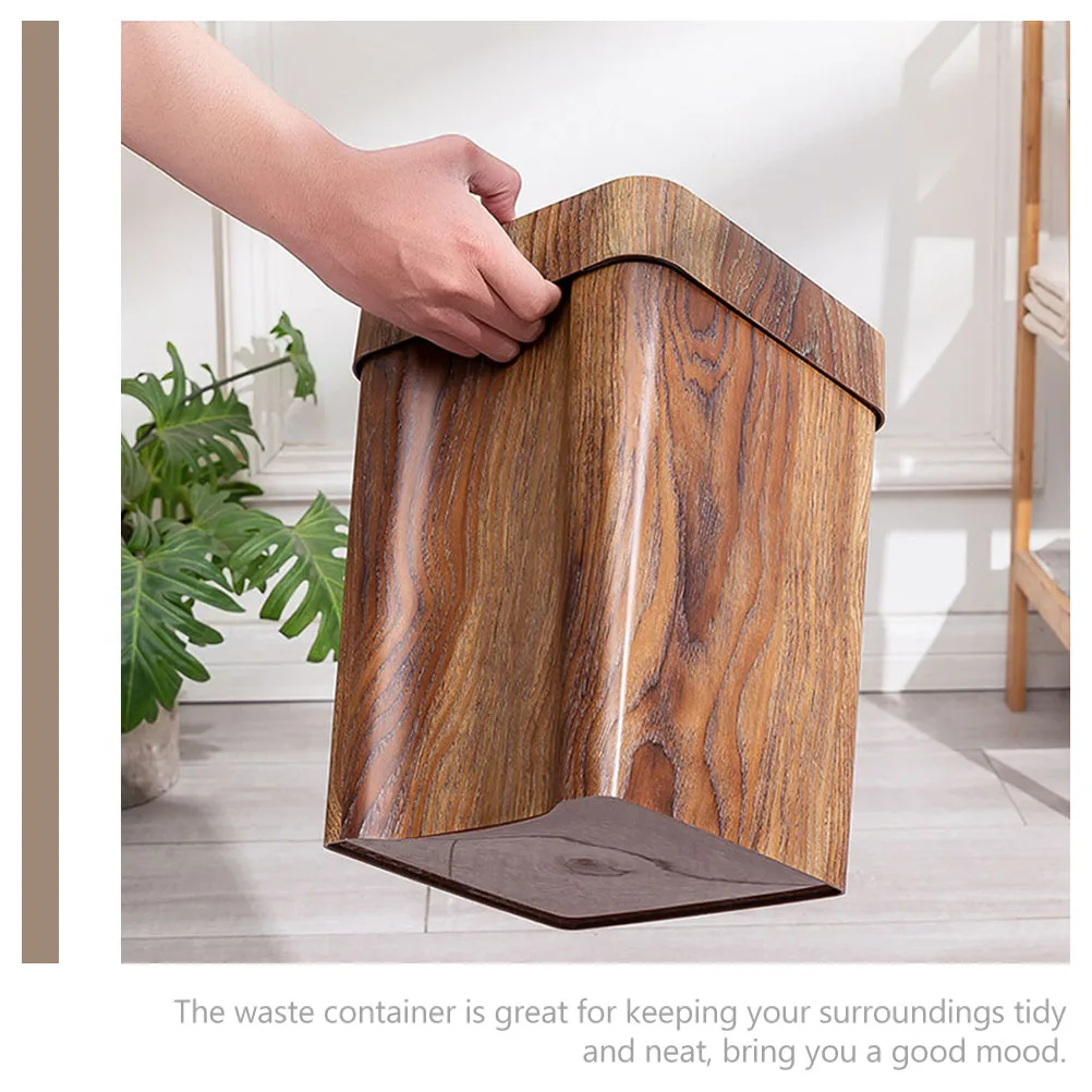 

Wood Grain Trash Can Plastic Waste Container Large Opening Bedroom Bathroom Living Room Rubbish Bin Household Garbage Can