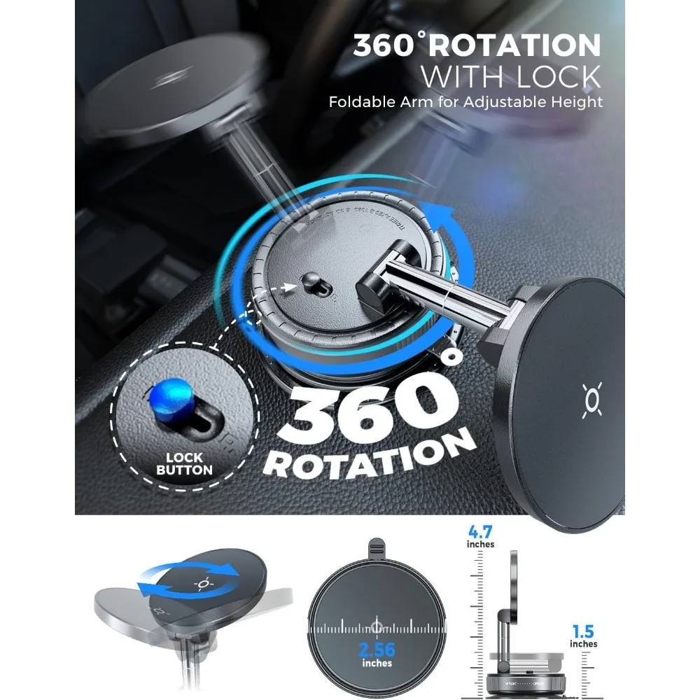 حامل هاتف مغناطيسي مفرغ للسيارة، لتركيب السيارة magsafe للزجاج الأمامي، كوب شفط قابل للطي للمرآة والزجاج والمسامير