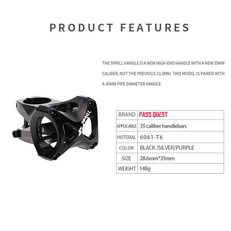 MTB 28.6x35mm Taiwan Alloy Bicycle Stem DJ/AM/FR/DH Downhill Mountain Bike stem SPRILL 35MM CALIBER 40MM Hight