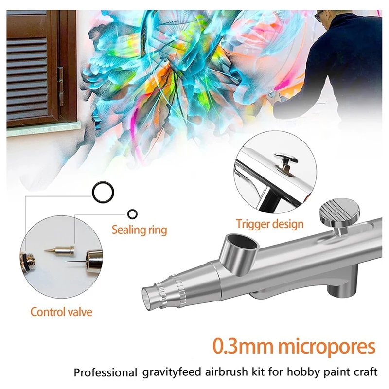 Airbrush Kit Portable Airbrush Accessories Air Brush Kit 0.3 mm Needles Air Brush Set for Painting,Cake Decorating