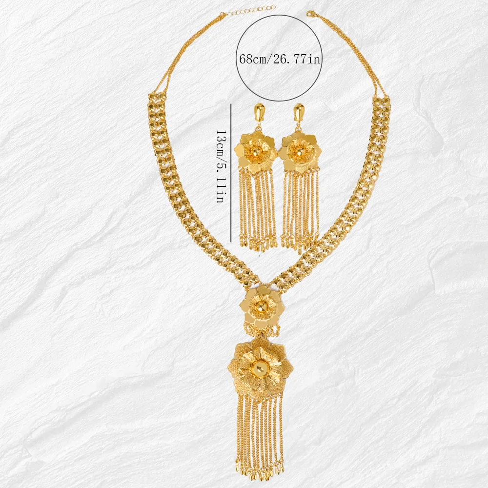 

Fashion Dubai 24K Gold Plated Customized Necklace Earrings for Couples' Wedding Party Gifts Jewelry Set DD10972