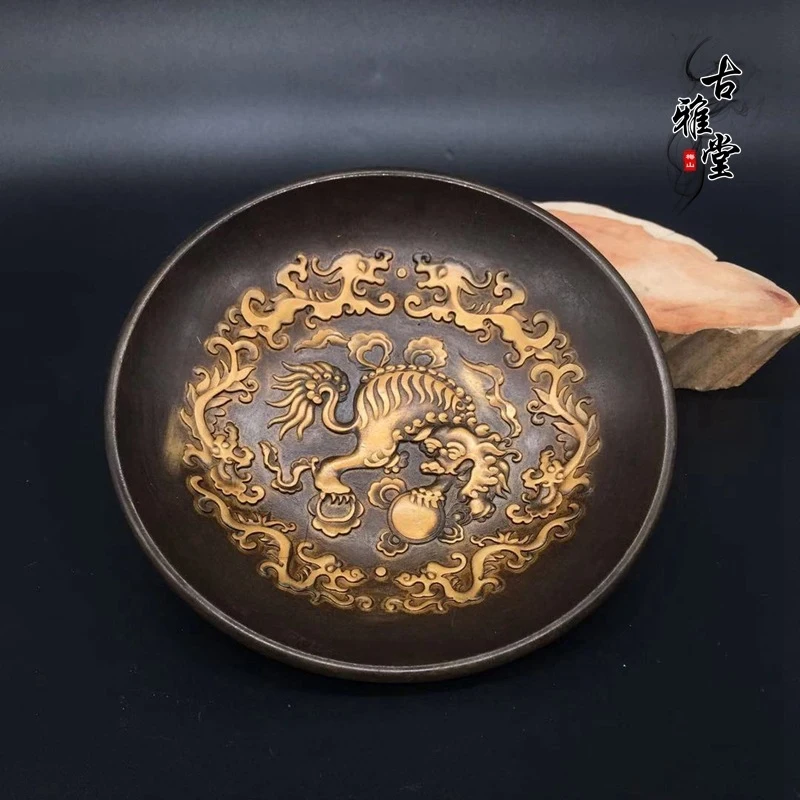 Antique miscellaneous tabletop ornaments, vintage tea tray, pen washer, , pure copper Pixiu dish, gold-plated co