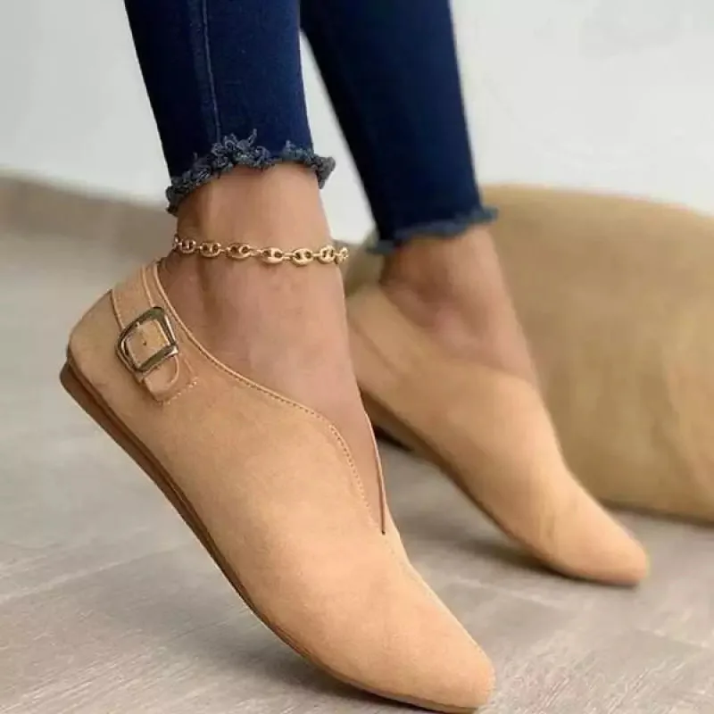 Suede Women Loafers Summer Women Flats Shoes Retro Pointed Toe Slip on Casual Shoes Zapatos Mujer Plus Size 43 Breathable V Port