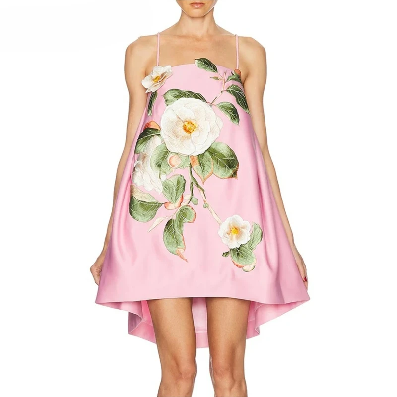 

Colorblock Spliced Embroidery Elegant Dresses for Women Square Neck Sleeveless Patchwork Appliques Dress Female New