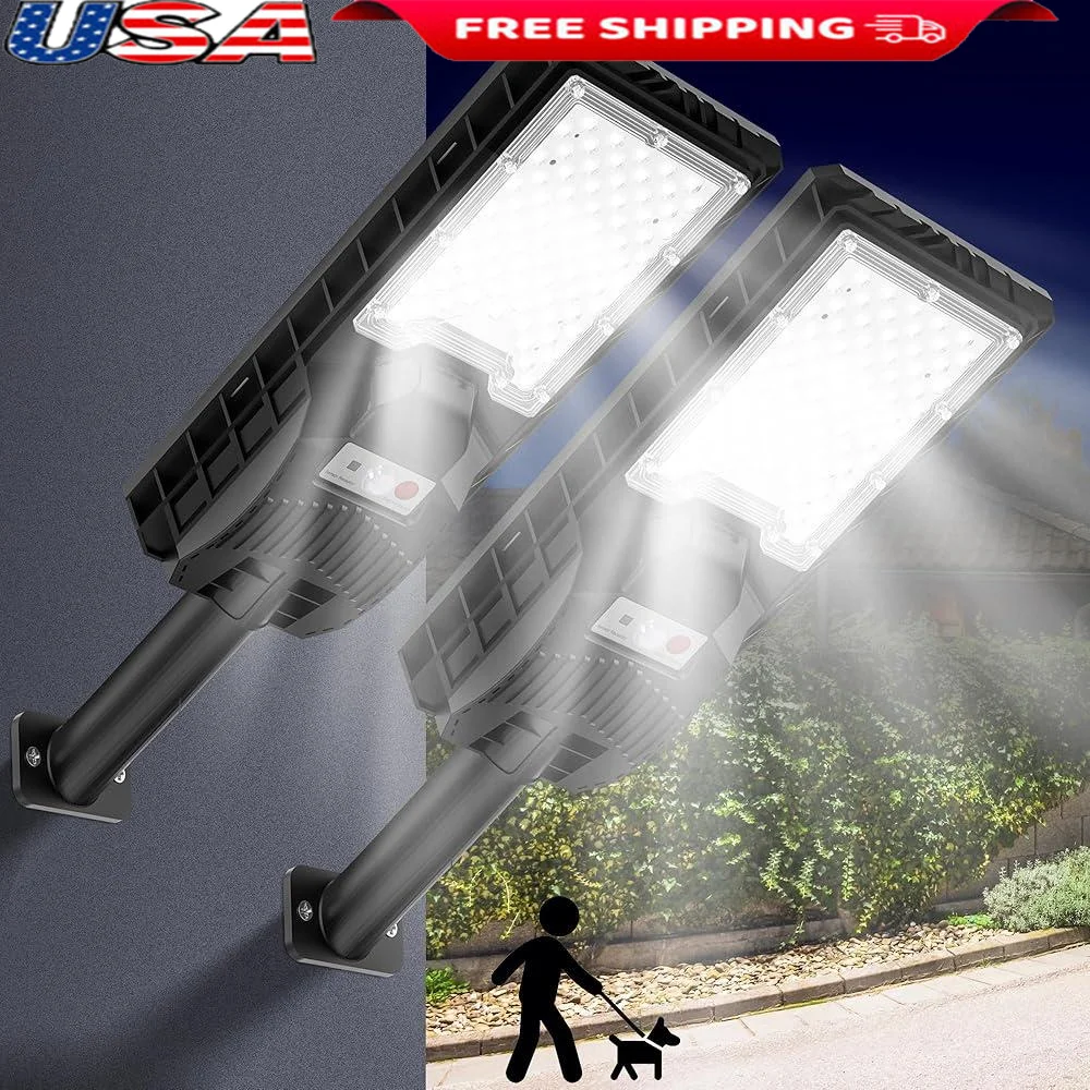 

2Pack Waterproof Solar Street Lights Outdoor LED 6500K Motion Sensor Flood Light with Remote Control Solar Panels All Weather